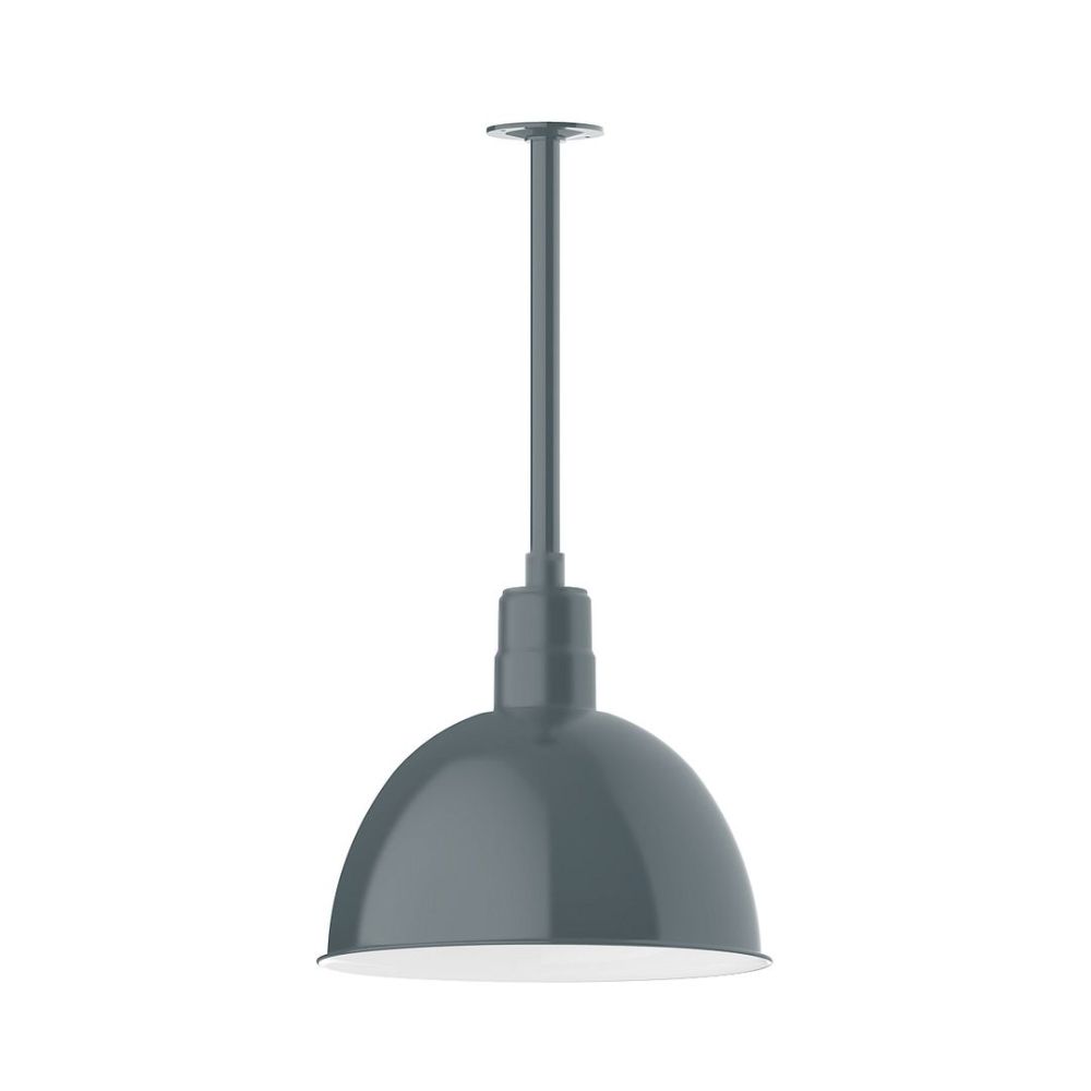 Montclair Lightworks STB117-40-G06 16" Deep Bowl shade, stem mount pendant with Frosted Glass and guard, Slate Gray